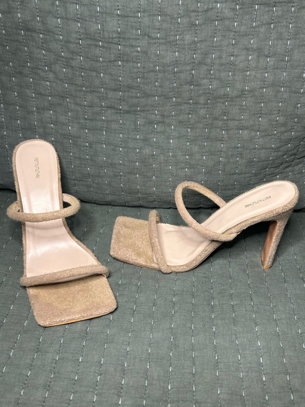 PrettyLittleThing Nude Strappy Heels Square Toe Slip On Sandals Bridesmaid Size6 - Picture 5 of 8